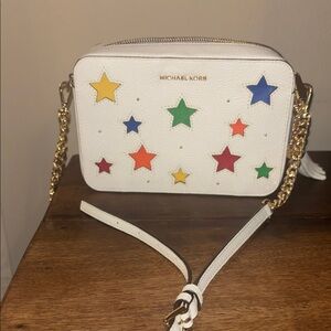 Michael Kors White and Yellow Crossbody Bag with Gold Chain
